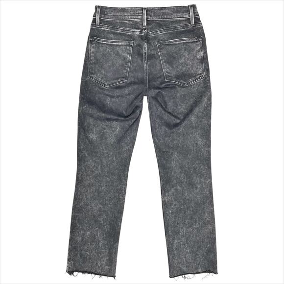 FRAME Le High Straight Raw Edge Jeans in Rockstar Acid-Washed Black Size 26 - Picture 5 of 9